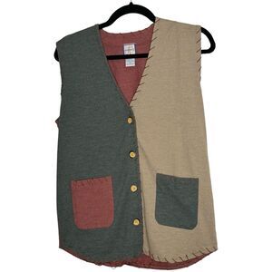 Jean Bell Colorblock Button Front Funky Arsty Vintage Vest Women’s Small